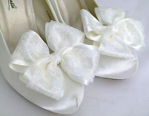 Ivory Shoe Clips 4 Shoes Ivory Satin Lace Dorothy Bows 4 Bridal Shoes Wedding