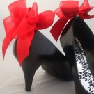 Red Shoe Clips Bows For Shoes Burlesque Vintage Retro Goth Unusual Party Shoes