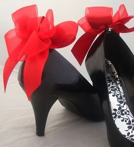 Red Shoe Clips Bows For Shoes Burlesque Vintage Retro Goth Unusual Party Shoes