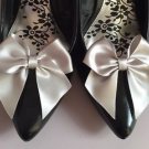 Silver Shoe Clips 4 Shoes Satin Ribbon Bows  Vintage Pinup Retro Burlesque Pinup