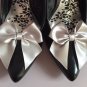 Silver Shoe Clips 4 Shoes Satin Ribbon Bows Vintage Pinup Retro Burlesque Pinup