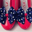 Nautical Fancy Dress Shoe Clips Navy White Polkadot Red Bows Burlesque Vintage