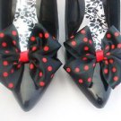 Polkadot Shoe Clips 4 Shoes Black Red Bows Spots Pinup Vintage Retro Rockabilly