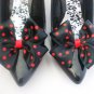 Polkadot Shoe Clips 4 Shoes Black Red Bows Spots Pinup Vintage Retro Rockabilly