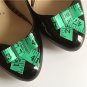 Green Shoe Clips 4 Shoes Tape Measure Bows Party Pinup Retro Different Pink Blue