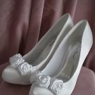 Ivory Bridal Shoes Satin Nu Rose Fairytale Bow Wedding Vintage Shabby Chic White
