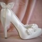 Ivory Bridal Shoes White Satin Boutique Rose Fairytale Bow Wedding Vintage Chic