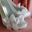 Ivory Satin Shoes Bridal  Wedding Shoes Rose Bow Vintage Unique Custom White