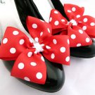 Polkadot Shoe Clips 4 Shoes Red White Bows Pinup Vintage Retro Christmas