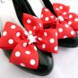 Polkadot Shoe Clips 4 Shoes Red White Bows Pinup Vintage Retro Christmas