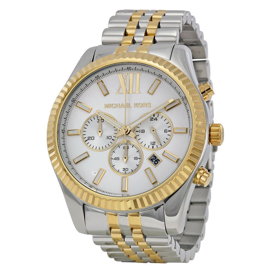 NEW MICHAEL KORS MK8344 LEXINGTON SILVER DIAL TWO TONE CHRONOGRAPH MENS ...