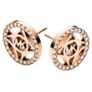 NEW MICHAEL KORS MKJ4274791 MKJ4274 ROSE GOLD PAVE GLITZ LOGO STUD EARRINGS