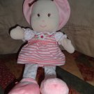 Prestige Baby Pink White Flower Stripes Doll with Hat Plush Soft Toy 13"