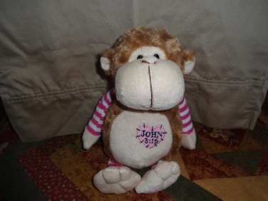 Fiesta Plush Light Brown Monkey W/ John 3:16 Heart Emblem 12"
