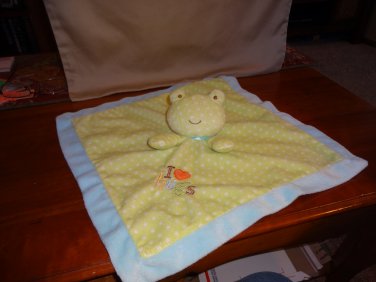 Carters Just One Year I Love Hugs Blue Green Dots Frog Baby Security Blanket