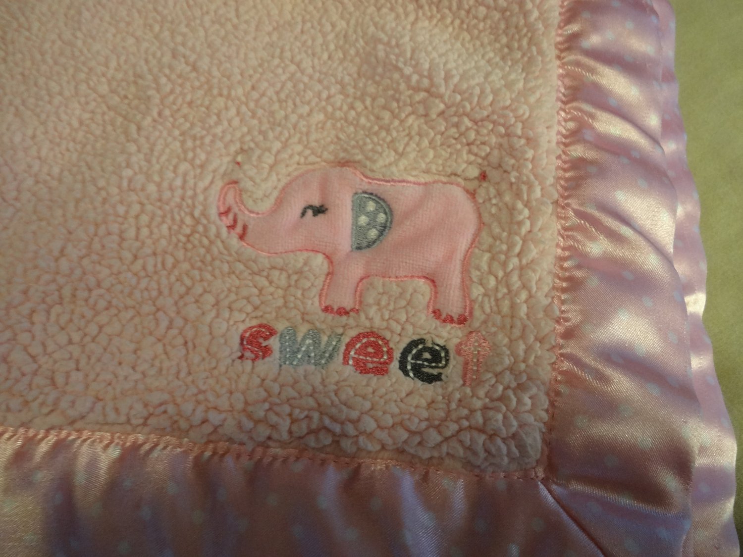 Child of Mine Carter's Pink Blanket Baby Sweet Elephant Polka Dot Satin Trim