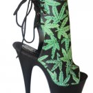 7 Inch Heels Leather Marijuana Print Ankle Boots