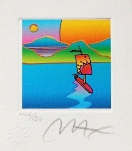 Sailboat w/ Sun & Moon, Ltd Ed Litho (Mini 3.5" x 3"), Peter Max - SIGNED w/ COA