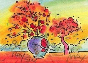 Vase with Tree, Ltd Ed Lithograph (Mini 2" x 2.75"), Peter Max - SIGNED with COA