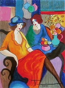Chit Chat, Ltd Ed Silk-screen, Itzhak Tarkay