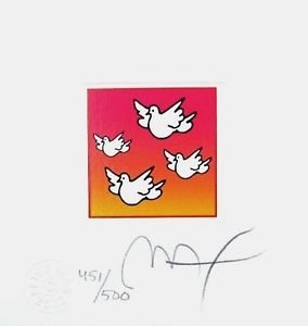 Flying Doves, Ltd Ed Lithograph (Mini 4.875" x 4.5"), Peter Max, SIGNED with COA