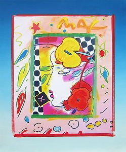 Lady Profile, Original Mixed Media Painting, Peter Max