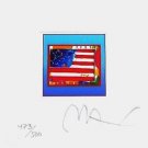 Flag w/Heart on Blue, Ltd Ed Litho (Mini 4.875" x 4.5"), Peter Max, SIGNED w/COA