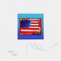 Flag w/Heart on Blue, Ltd Ed Litho (Mini 4.875" x 4.5"), Peter Max, SIGNED w/COA