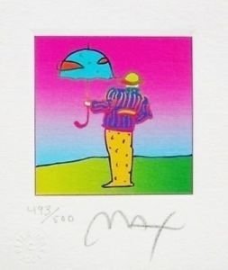 Cosmic Umbrella Man, Ltd Ed Lithograph (Mini 3.5" x 3"), Peter Max, SIGNED w/COA
