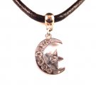 3mm Black Leather Choker Necklace With a Moon & Star Charm Pendant