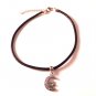 3mm Black Leather Choker Necklace With a Moon & Star Charm Pendant