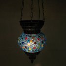 Blue mosaic hanging lamp moroccan lantern glass light türkische lampen candle 66