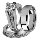 Hot Sale Hers .925 Sterling Silver His Tungsten Engagement Wedding Ring Band Set