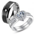 3 Pcs Her .925 Sterling Silver 1.65 Ct His Titanium Band Bridal Wedding Ring Set