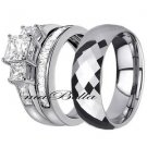 His Tungsten Hers 3 Pcs Sale .925 Sterling Silver Wedding Ring Band Set