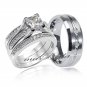 4 Pcs Hers Sterling Silver His Tungsten AAA CZ Wedding Sale Ring Band Set