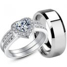3 PC Her .925 Sterling Silver AAA CZ 1.65 Ct His Tungsten Wedding Ring Band Set