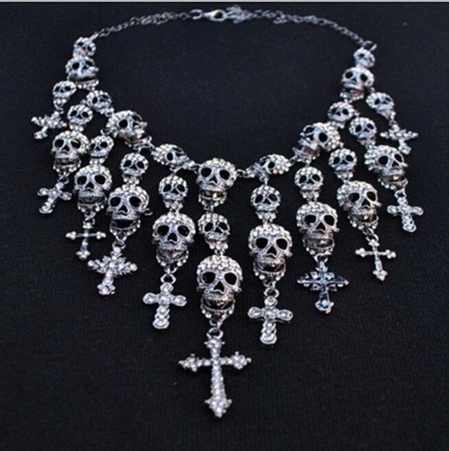 new punk exaggerated multilayer with ms drilling skull tassel necklaces