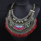 Ms new punk exaggerated multi-layer alloy set auger sweater chain necklace Red