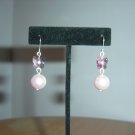 HANDMADE SWAROVSKI PINK BUTTERFLY CRYSTALS WITH GLASS PEARL EARRINGS