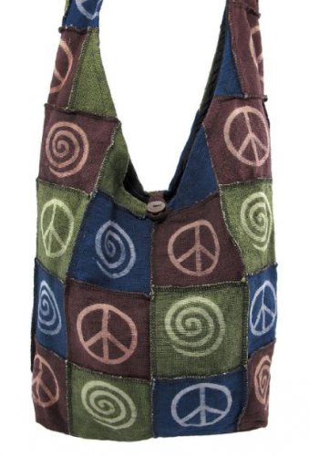 Cotton Bag Patchwork Hobo Hippie Boheme Spirals Peace Signs Space Roomy Gift