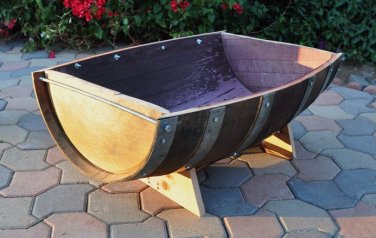 Planter 1/2 Half Trough Wine Barrel Wood Plant Garden Patio Flower Outdoor Decor