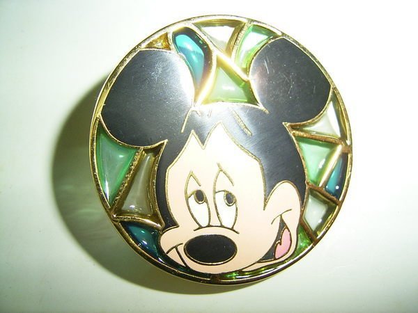 Japan Disney JDS MICKEY MOUSE Stained Glass Circle Pin ~Rare~