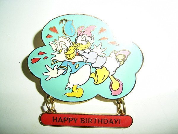 Japan Disney Donald Duck Daisy HAPPY BIRTHDAY Dangle Pin LE