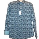 Bugatchi Men's Teal Floral Cotton Botton Up Shirt Sz L Shaped Fit