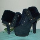 Riccorona Navy Blue Green Real Fur Sherling Woman's Heels Boots Size 39 GOOD