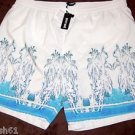 Just Cavall White Blue Flowers Hawaiian Men's Shorts Beach Athletic Boxer Sz XL