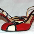 Moschino Red Black Beige Woman Leather Italian Shoes Hight Heels Size US 8 EU 38