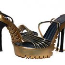 YvesSaintLauren Bronz Gold Black Woman High Heels Italian Shoes Size 36 Leather
