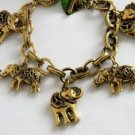 Elephants Animal Charms Chain Gold Bronze Toned Woman's Fashion Bracelet NEW